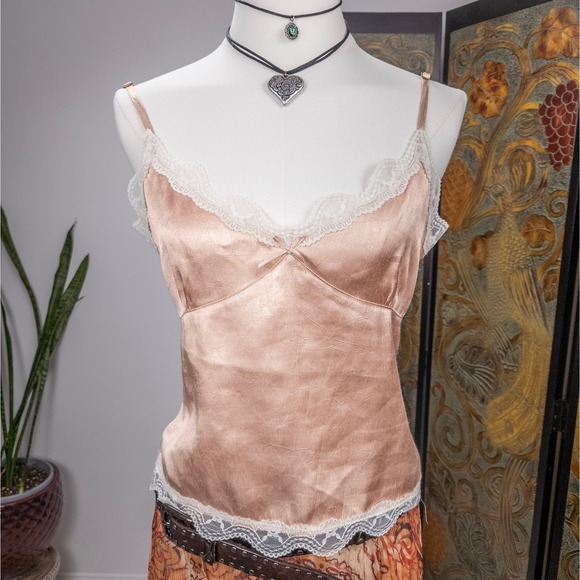 Satin Lace Cami Topβ Blush Pink Y2K Lingerie Tank Old Navy 2000s Coquette Small - Picture 2 of 8